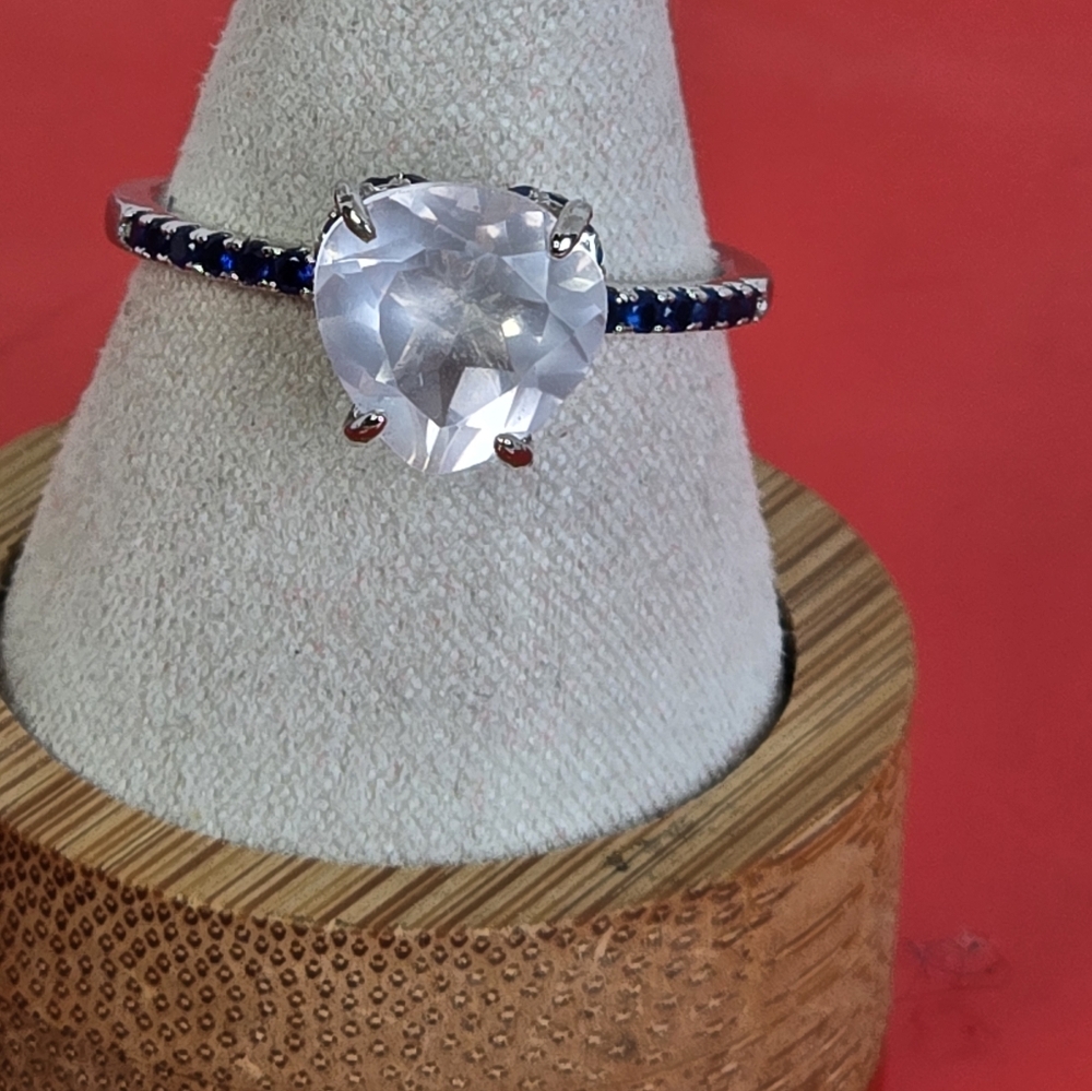 925 Sterling Silver Ring with Natural Rose Quartz & Cz